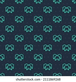 Green line Hive for bees icon isolated seamless pattern on blue background. Beehive symbol. Apiary and beekeeping. Sweet natural food.  Vector