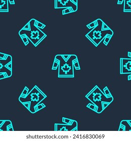Green line Hockey jersey icon isolated seamless pattern on blue background.  Vector