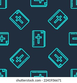 Green line Holy bible book icon isolated seamless pattern on blue background.  Vector