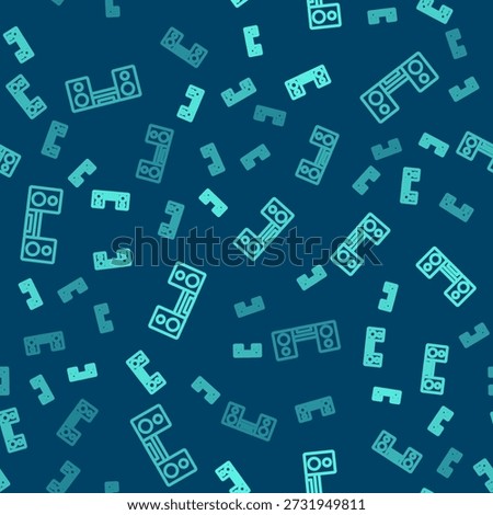 Green line Home stereo with two speakers icon isolated seamless pattern on blue background. Music system.  Vector