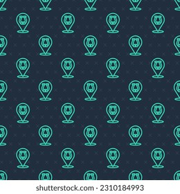 Green line Horseshoe icon isolated seamless pattern on blue background.  Vector