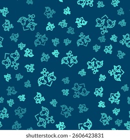 Green line Сloning icon isolated seamless pattern on blue background. Genetic engineering concept.  Vector