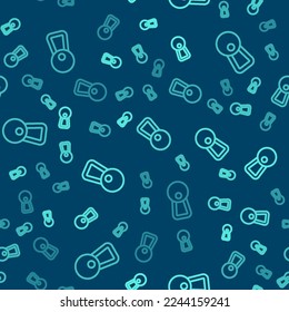 Green line Kettlebell icon isolated seamless pattern on blue background. Sport equipment.  Vector