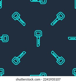 Icono de la clave de línea verde aislado patrón sin fisuras en fondo azul.  Ilustración vectorial