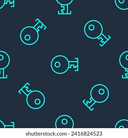 Green line Key icon isolated seamless pattern on blue background.  Vector Illustration