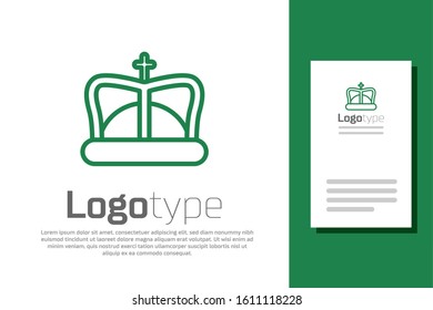 Green line King crown icon isolated on white background. Logo design template element. Vector Illustration