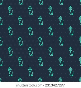 Green line Kite icon isolated seamless pattern on blue background.  Vector