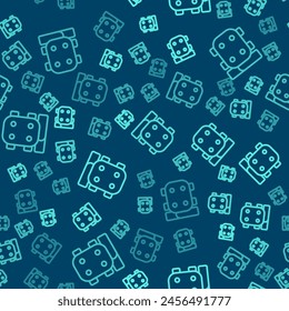 Green line Knee pads icon isolated seamless pattern on blue background. Extreme sport. Skateboarding, bicycle, roller skating protective gear.  Vector