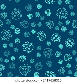 Green line Ladybug icon isolated seamless pattern on blue background.  Vector