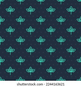 Icono de hoja verde aislado patrón sin fisuras en fondo azul. Deja la señal. Símbolo de producto natural fresco.  Vector
