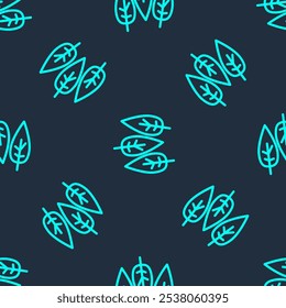 Linha verde Ícone de folha isolado padrão contínuo no fundo azul. Deixa o sinal. Símbolo do produto natural fresco.  Vetor