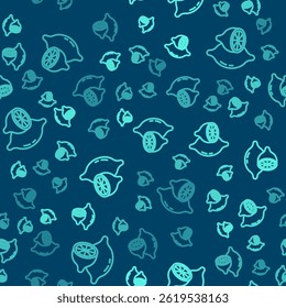 Green line Lemon icon isolated seamless pattern on blue background.  Vector