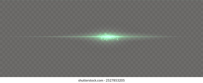 Green line light effect. Golden glowing neon lines. The golden glow of dust and glare. Flash of light. green dust bokeh. Gold confetti shimmers on a dark background.