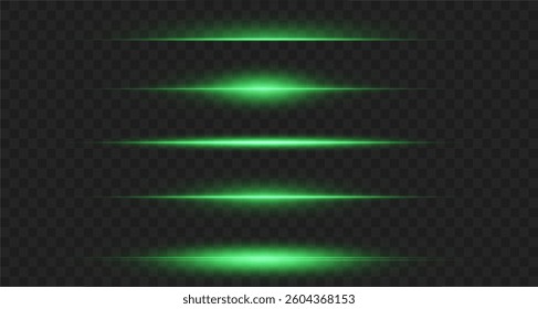 Green line light effect. Golden glowing neon lines. The green glow of dust and glare. Flash of light. gold dust bokeh. Gold confetti shimmers on a dark background.	