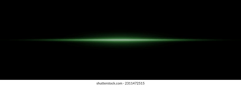 Green line of light. Magic glow, particles of light, sparks. Glowing line on a black background.