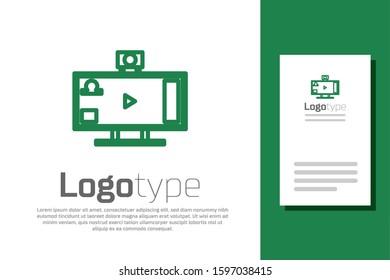 Green line Live streaming online videogame play icon isolated on white background. Logo design template element. Vector Illustration