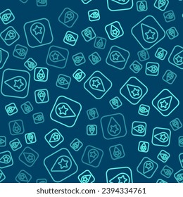 Green line Location for camping or tours and travels icon isolated seamless pattern on blue background.  Vector