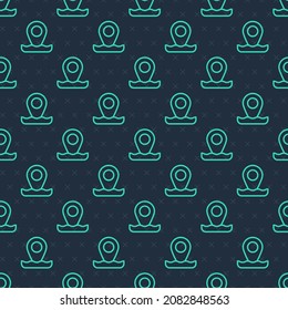 Green line Location fishing icon isolated seamless pattern on blue background. Fishing place.  Vector