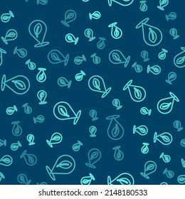 Green line Location with leaf icon isolated seamless pattern on blue background. Eco energy concept. Alternative energy concept.  Vector