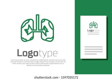 Green line Lungs icon isolated on white background. Logo design template element. Vector Illustration