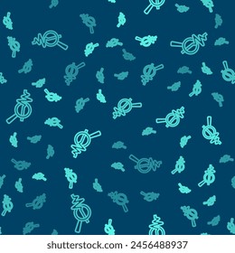 Green line Magnifying glass and data analysis icon isolated seamless pattern on blue background. Search sign.  Vector