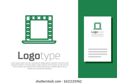 Green line Makeup mirror with lights icon isolated on white background. Logo design template element. Vector Illustration