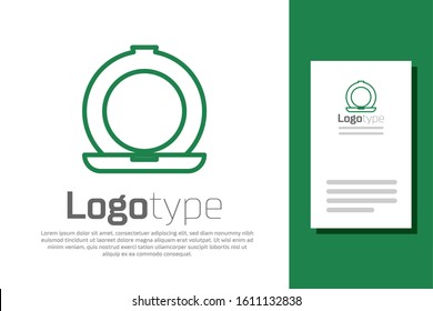Green line Makeup powder with mirror icon isolated on white background. Logo design template element. Vector Illustration