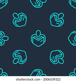 Green line Man reading book icon isolated seamless pattern on blue background.  Vector