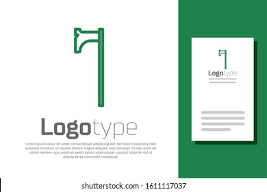 Green line Medieval axe icon isolated on white background. Battle axe, executioner axe. Medieval weapon. Logo design template element. Vector Illustration