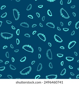 Línea verde Icono de arco medieval aislado sin patrón sobre fondo azul. Arma medieval.  Vector