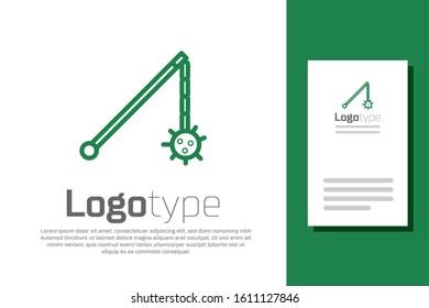 Green line Medieval chained mace ball icon isolated on white background. Medieval weapon. Logo design template element. Vector Illustration