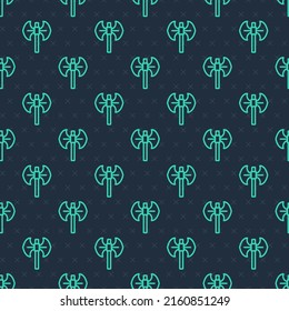 Green line Medieval poleaxe icon isolated seamless pattern on blue background.  Vector