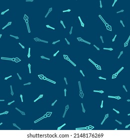 Green line Medieval spear icon isolated seamless pattern on blue background. Medieval weapon.  Vector