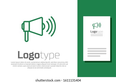 Green line Megaphone icon isolated on white background. Loud speach alert concept. Bullhorn for Mouthpiece scream promotion. Logo design template element. Vector Illustration