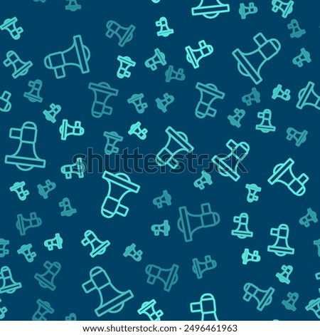 Green line Megaphone icon isolated seamless pattern on blue background. Speaker sign.  Vector