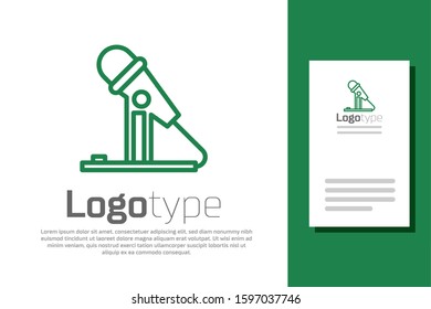 Green line Microphone icon isolated on white background. On air radio mic microphone. Speaker sign. Logo design template element. Vector Illustration