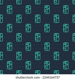 Icono de soporte de línea verde Móvil las 24 horas aislado patrón transparente en fondo azul. Centro de atención al cliente durante todo el día. Servicios de llamadas a tiempo completo.  Vector