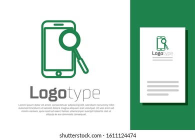 Green line Mobile phone diagnostics icon isolated on white background. Adjusting app, service, setting options, maintenance, repair, fixing. Logo design template element. Vector Illustration