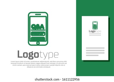 Green line Mobile phone with Question and Exclamation icon isolated on white background. Frequently asked questions. Logo design template element. Vector Illustration