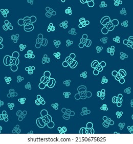 Green line Monkey icon isolated seamless pattern on blue background. Animal symbol.  Vector