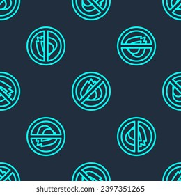 Grüne Linie Kein Feuer Symbol einzeln auf blauem Hintergrund. Brandverbot und verboten.  Vektorgrafik