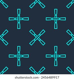 Green line Oars or paddles boat icon isolated seamless pattern on blue background.  Vector