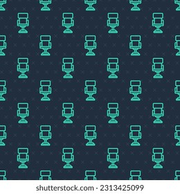 Green line Office chair icon isolated seamless pattern on blue background.  Vector