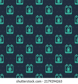 Green line Oil drop with dollar symbol icon isolated seamless pattern on blue background. Oil price. Oil and petroleum industry.  Vector