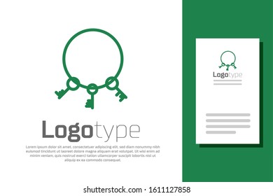 Green line Old keys icon isolated on white background. Logo design template element. Vector Illustration
