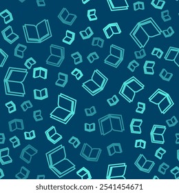 Linha verde Ícone de livro aberto isolado padrão contínuo no fundo azul.  Vetor