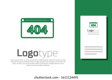 Green line Page with a 404 error icon isolated on white background. Template reports that the page is not found. Logo design template element. Vector Illustration