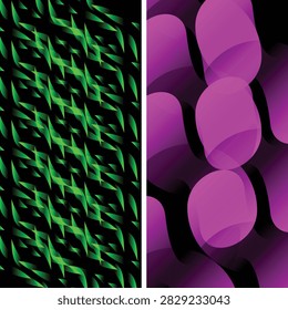 Green Line Pattern with Purple Rounded Shapes on a Dark Contemporary Background