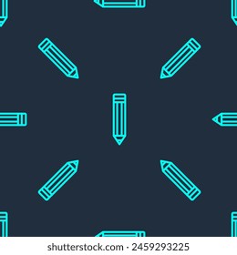 Green line Pencil icon isolated seamless pattern on blue background. Drawing and educational tools. School office symbol.  Vector