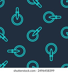 Green line Petri dish with pipette icon isolated seamless pattern on blue background.  Vector